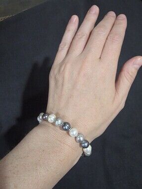 Multicolor Cultured Freshwater Pearl Memory Wire Bracelet 8–9mm Expandable